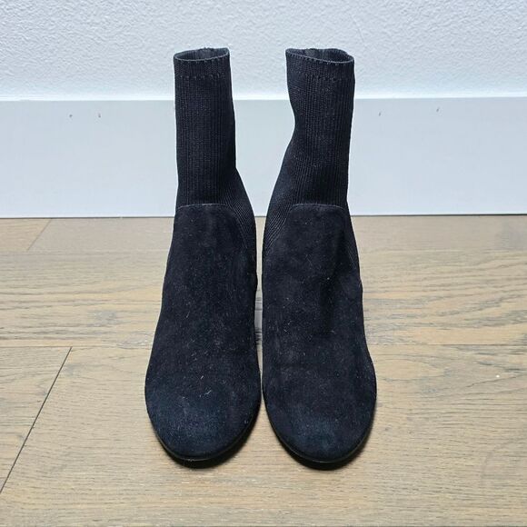 Eileen Fisher Knolls Suede & Recycled Stretch Knit Sock Block Heel Boot in Black - Picture 5 of 12